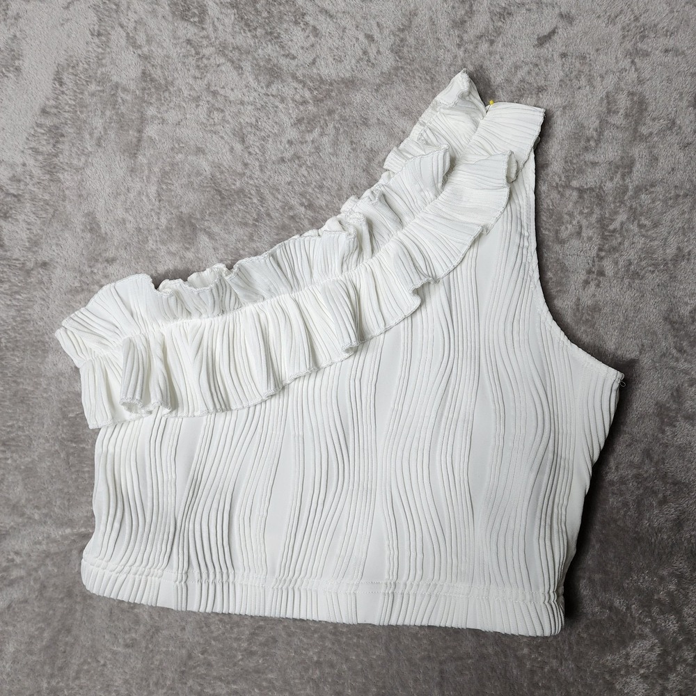 One Shoulder Ruffle Textured Tank Size Medium Preppy Vacation
